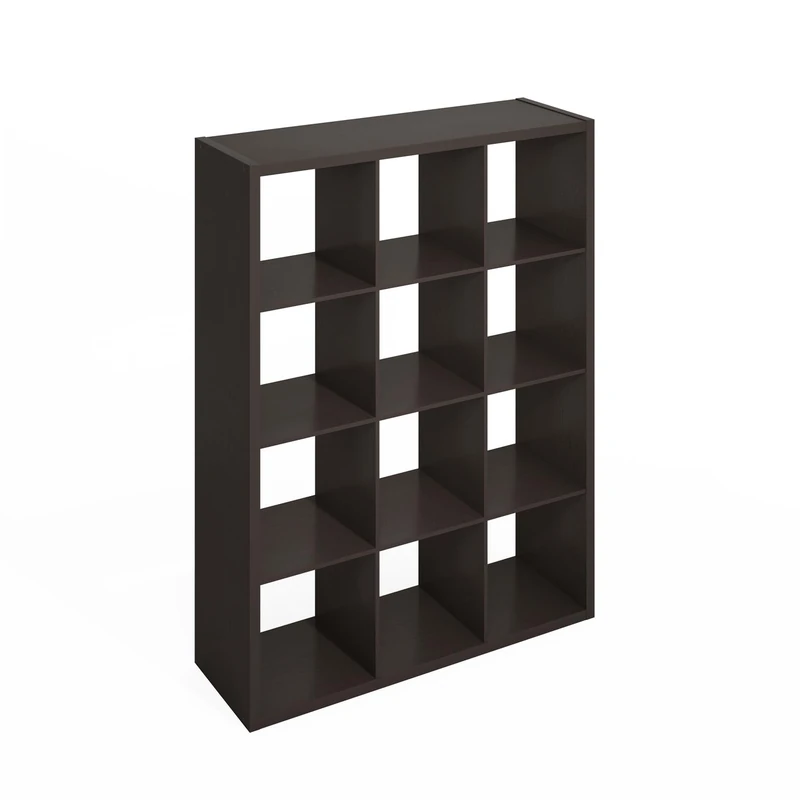 Furinno SIMPLE Cube Storage Organizer, 12-Cube Display Shelf, Open Back Shelving Unit, Storage Shelves, Extra Thick Frame, for Organization and Storage, Living Room, Home Office, Dark Oak