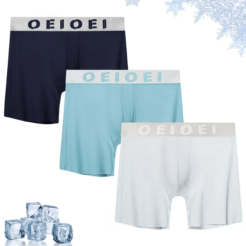 OEIOEI Men's Ice Silk Boxers 3 Pack - Breathable Cool Underwear