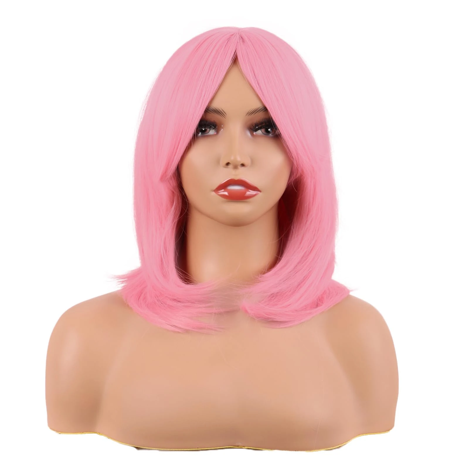 MapofBeauty 18 Inch/45 cm Layered Bangs Straight Synthetic Fiber Shoulder Length Hair Daily Use Wig (Light Pink)
