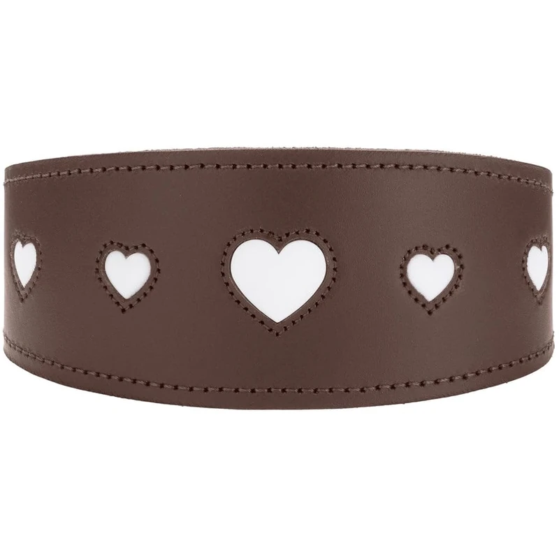 HUNTER Greyhound Collar Love, Colour: Brown/Black, Soft, Robust Cowhide Leather, Individually Sewn-in Hearts, Wider Shape, Padded, High, Made in Germany, Size 47