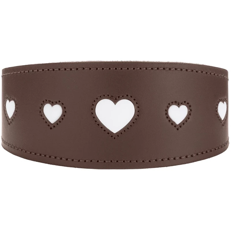 HUNTER Greyhound Collar Love, Colour: Brown/Black, Soft, Robust Cowhide Leather, Individually Sewn-in Hearts, Wider Shape, Padded, High, Made in Germany, Size 42