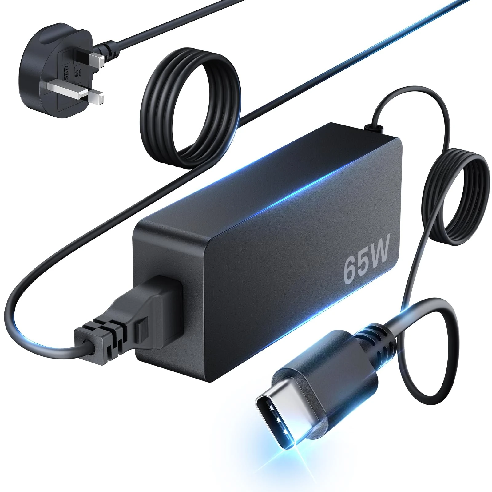 ThinkPad 65W USB C Laptop Charger for Lenovo Thinkpad E580 E585 E590 E590S E595 E14 E15 E16 T480 T490 T495 T580 T590 T14 T15 T16 Thinkbook X1, Universal Type C Computer AC Adapter Extended Power Cord