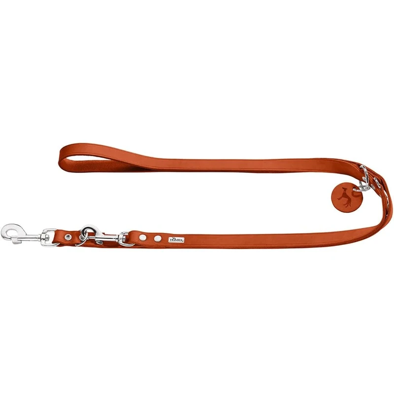 HUNTER Adjustable Dog Lead Made of Leather, Colour: Orange, Extra Durable, 3-Way Adjustable, with Leather Keyring, Made in Germany, Size: 20/200