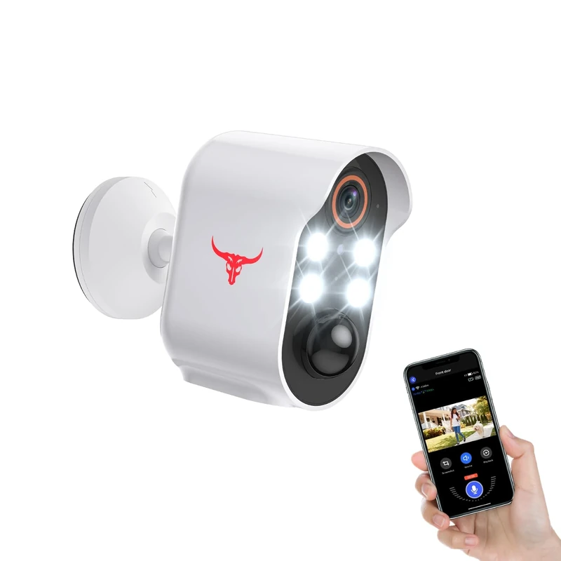 HopeFlex Security Camera Wireless, Human Detection, Live View, Cloud Storage, Color Night Vision, 2.4G WiFi, Indoor Outdoor Surveillance, Battery Powered (4 Spotlights)