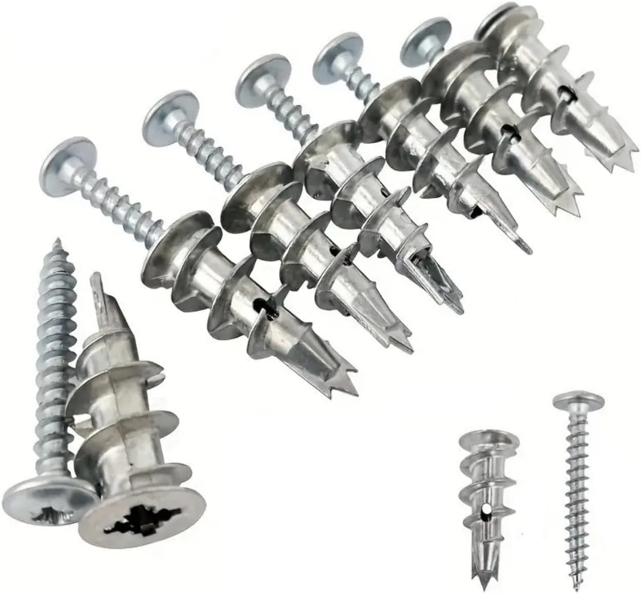 30 Pcs Plasterboard Fixings Heavy Duty, Metal Wall Plugs and Screws, Self Drill Drywall Fixings Set, Cavity Raw Plugs, Dry Wall Anchor for Plaster Boards, Composite Boards, Wooden Boards (1)