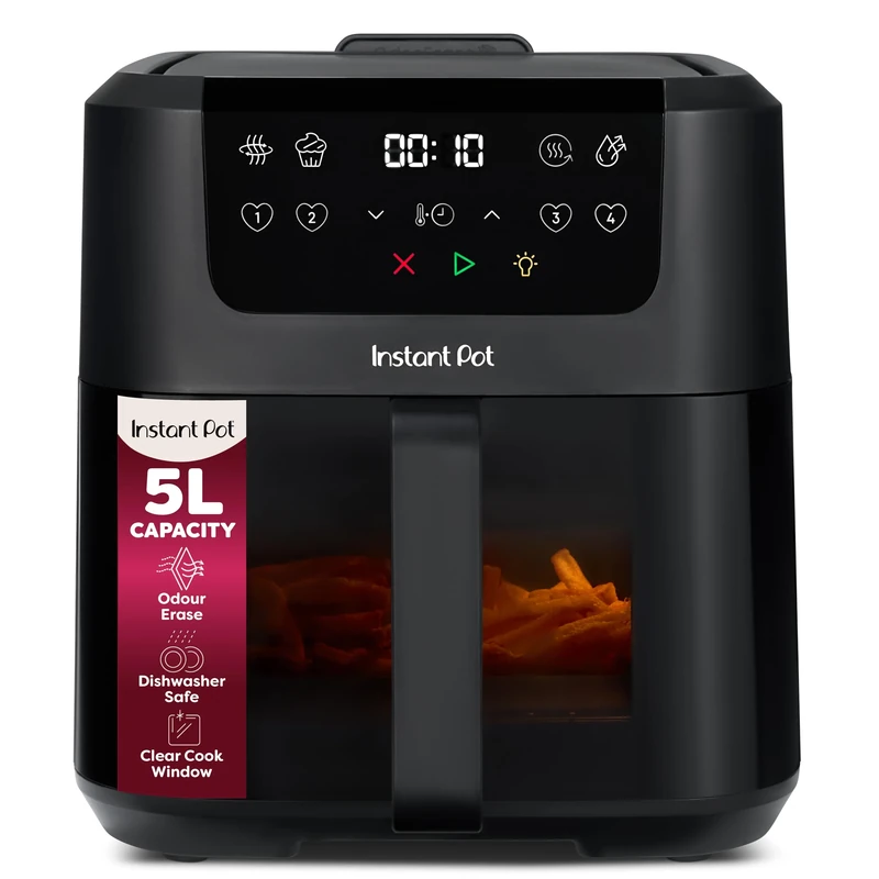 Instant Pot - Vortex Compact Black Air Fryer - 5L Basket, Family Size, 4 in 1 - Air Fry, Food Dehydrate, Bake, Reheat, Non-Stick, Easy Clean, Dishwasher Safe, Electric