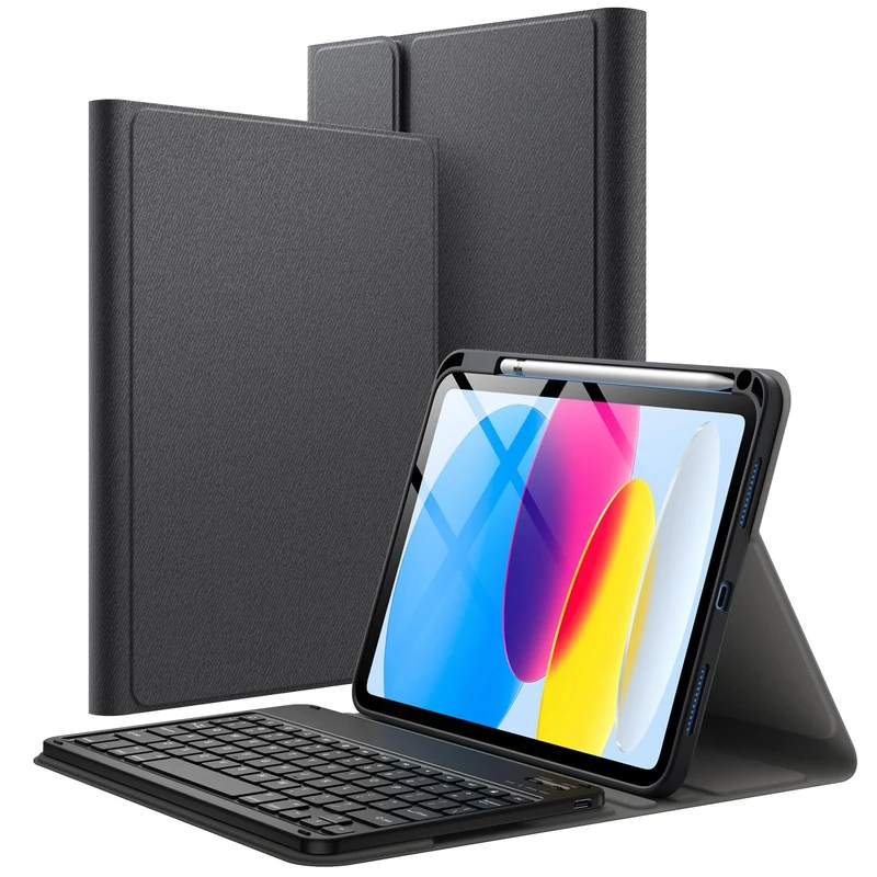 JETech Keyboard Case for iPad (A16) 11th/10th Generation (2025/2022) with Pencil Holder, Magnetic Detachable Bluetooth Wireless Keyboard, Soft TPU Back Stand Cover (Black)