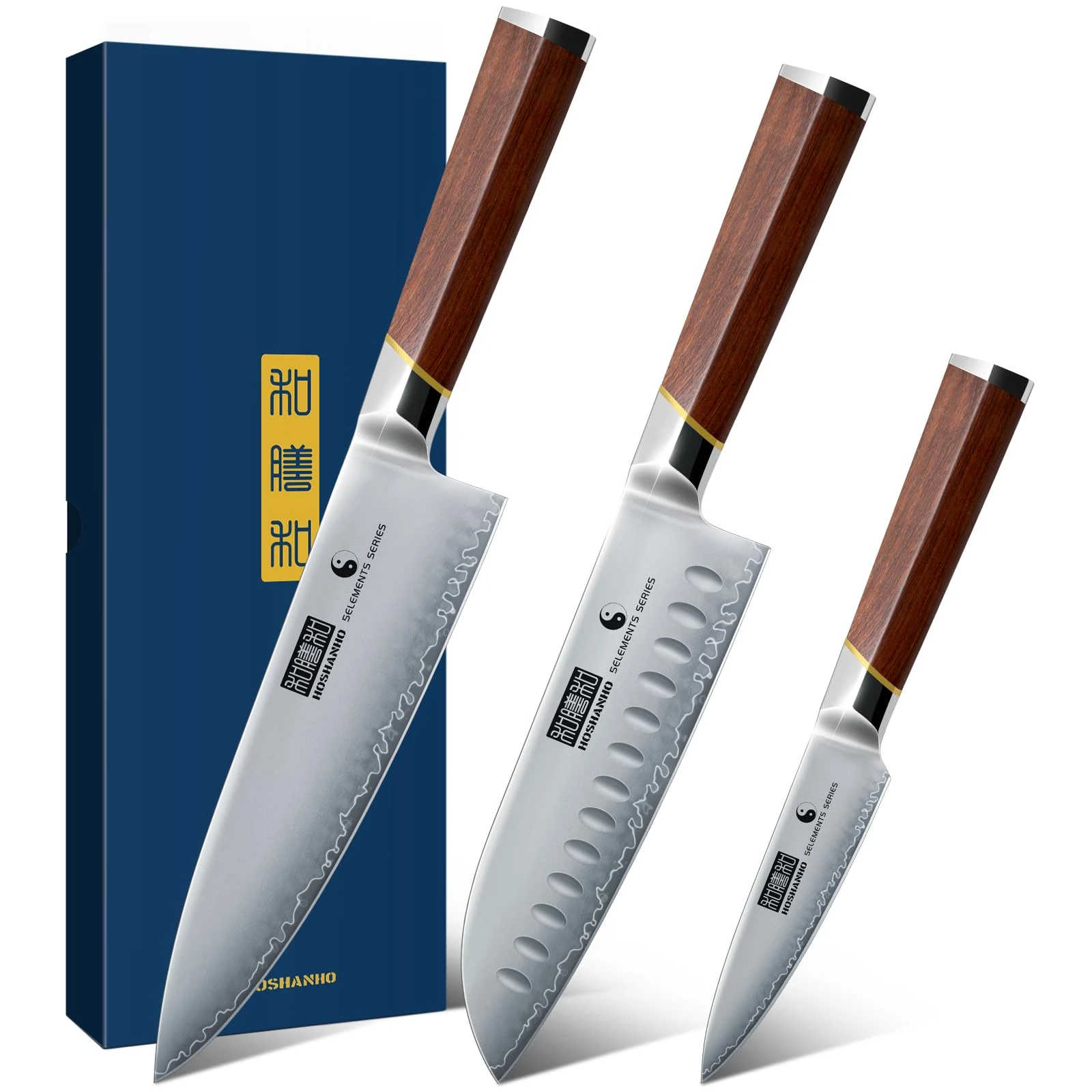 HOSHANHO 3 Pieces Knife Set, Ultra-Sharp Japanese Super Steel Kithen Knives Set, Professional Chef Knife Set with Ergonomic Wooden Handle & Gift Box