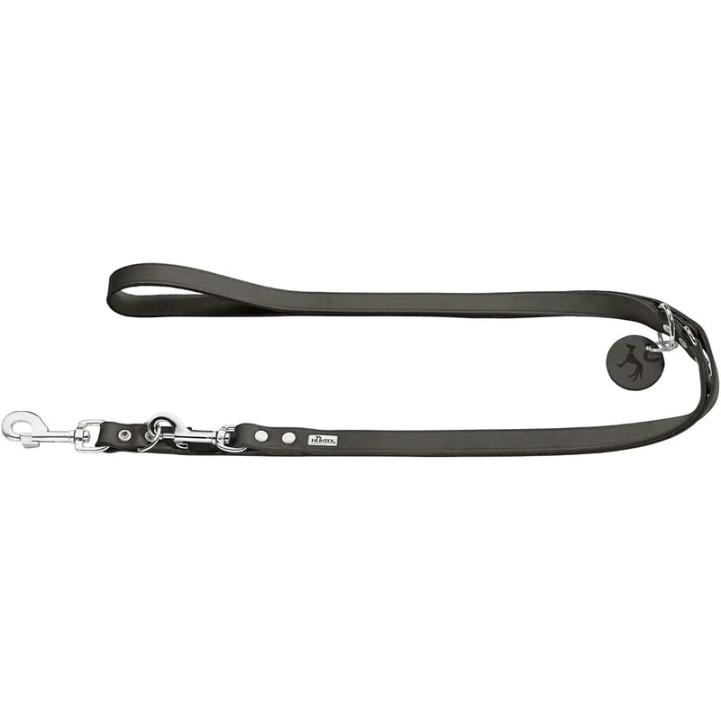 HUNTER Adjustable Leather Dog Lead, Colour: Stone Grey, Extra Durable, 3-Way Adjustable, with Leather Key Ring, Made in Germany, Size: 20/200