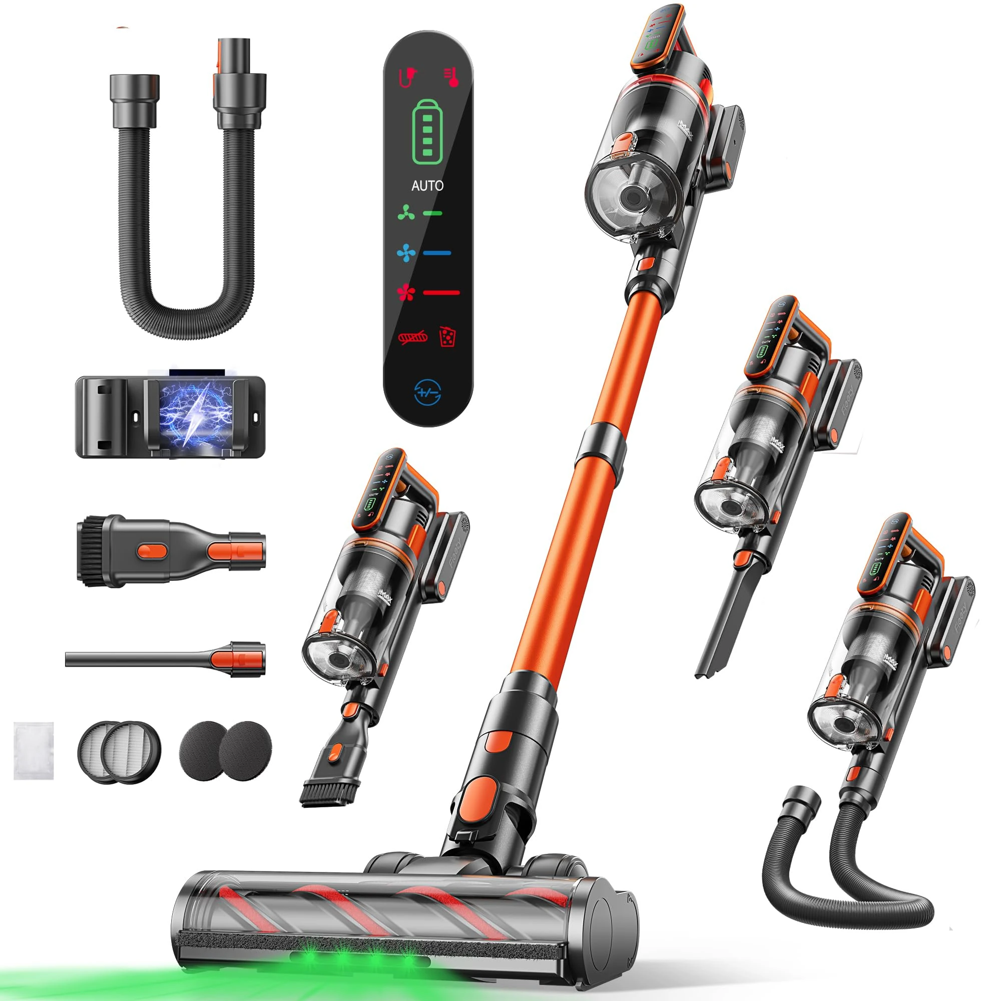 Cordless Vacuum Cleaner 50KPA/600W/65 Mins Cordless Stick Vacuum with Touch Screen, Anti-tangle&AUTO Mode,Wall Charging Powerful Handheld Vacuums for Home Carpet/Car/Pet Hair - Ideal for UK Homes