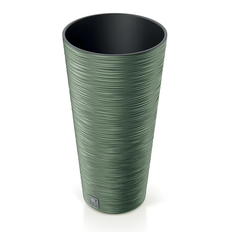 B2C Round FURU Style Look Textured Planter Tall Flower Plant Pot Indoor Outdoor Garden Decor Modern Elegant Patio Home (Earth Green, 250mm - 10")