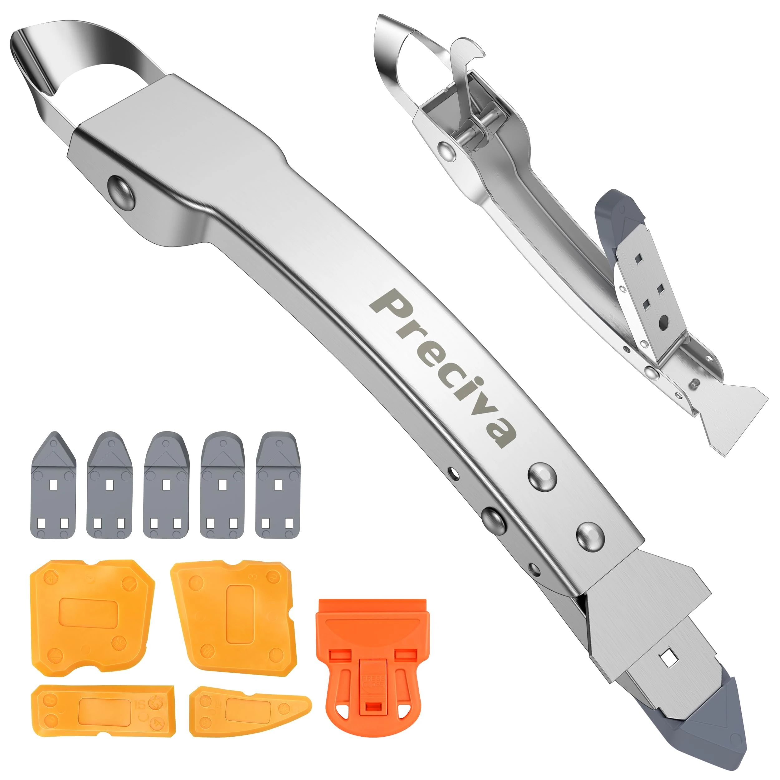 Preciva Sealant Finishing Tool, 11-in-1 Silicone Caulking Kit with Stainless Steel Scraper & Replaceable Silicone Head, Professional Sealant Grout Removal, Smoothing Toolkit for Kitchen, Bathroom