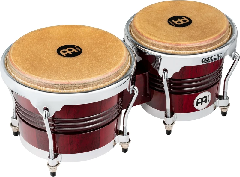 Meinl Percussion Bongos Marathon Exclusive - 2 Hand Drums with 6.75 and 8.5 Inches - Including Tuning Key - Pine Wood, Wine Red (WB200WRP-CH)