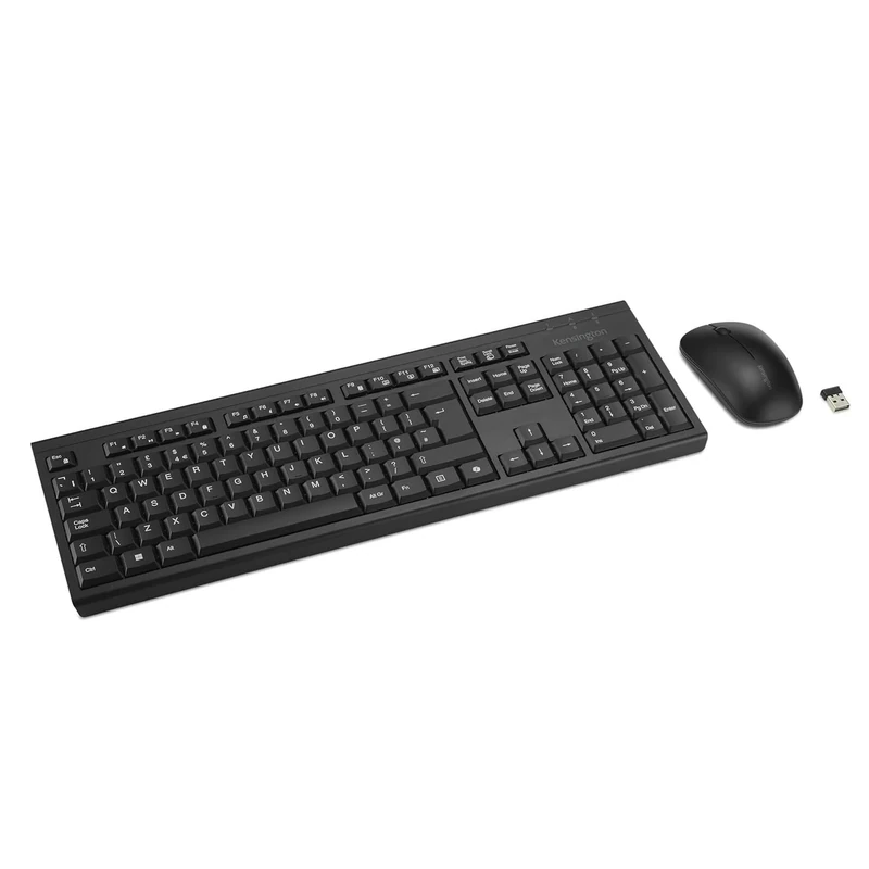 Kensington KM270 EQ Rechargeable Wireless Full Size Keyboard and Ambidextrous Silent Mouse Combo for PC and laptop, 2.4GHz & BT 5.0 wireless, spill-proof design - QWERTY ISO Layout - Black K75560UK