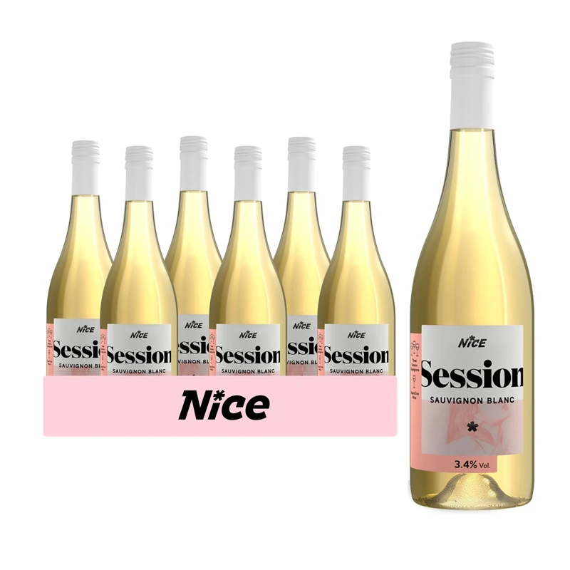 Nice Sauvignon Blanc Session, 3.4%, Low-Alcohol Wine, Crisp, Fresh White Wine with Citrus Hint, 6 x 75cl Bottle