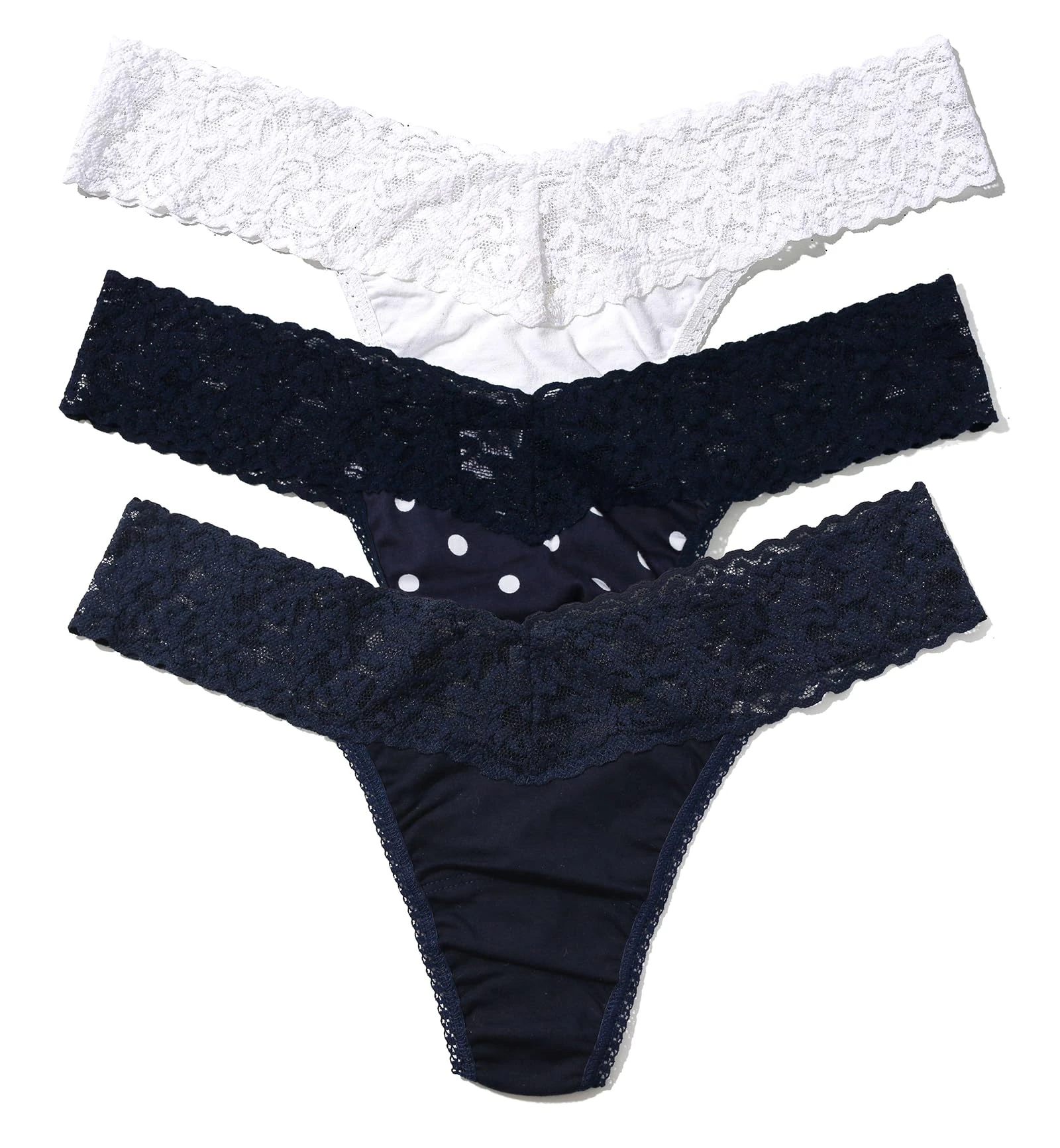 hanky panky - Supima Cotton Low Rise Thongs for Women | Lacy Lingerie, Cotton Panties | One Size (4-14) | 3 or 5 pack, Navy/Full Circle/White, One size