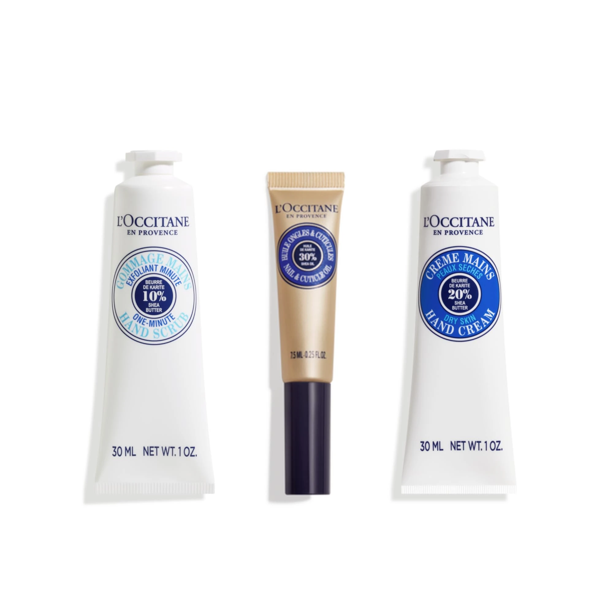 L'OCCITANE Natural Manicure Routine, Shea Butter Hand Cream, Scrub & Cuticle Oil for Soft, Hydrated Hands, Clean Luxury Hand Care Set for All Skin Types