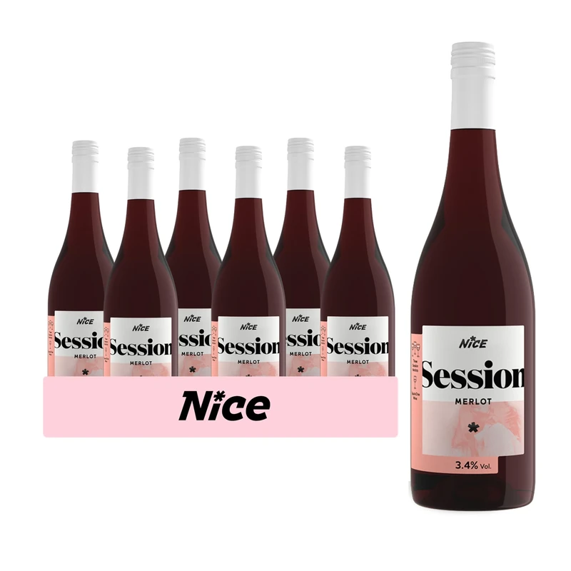Nice Merlot Session, 3.4% Low-Alcohol Wine, Juice, Smooth with a Hint of Spice, 6 x 75cl Bottle