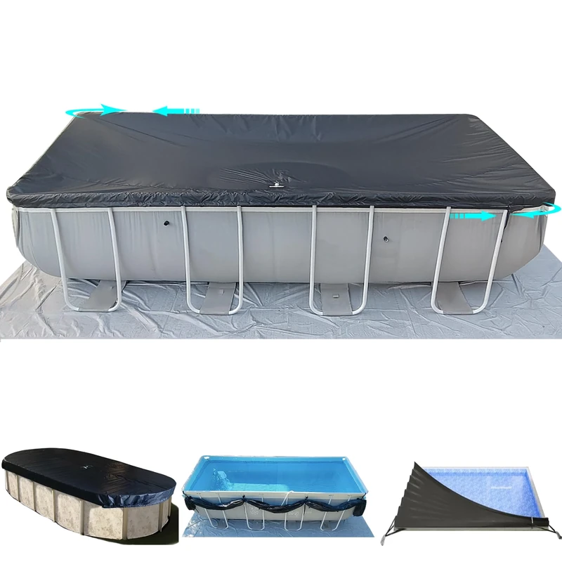 SIHAIAN 8x16Ft Rectangular Pool Cover with Side Storage for Oval and Rectangular Above Ground Pool, One-Piece Solar Oval Pool Cover, Preventing Waterlogging, UV and Weather Resistant WP:10000kPa+