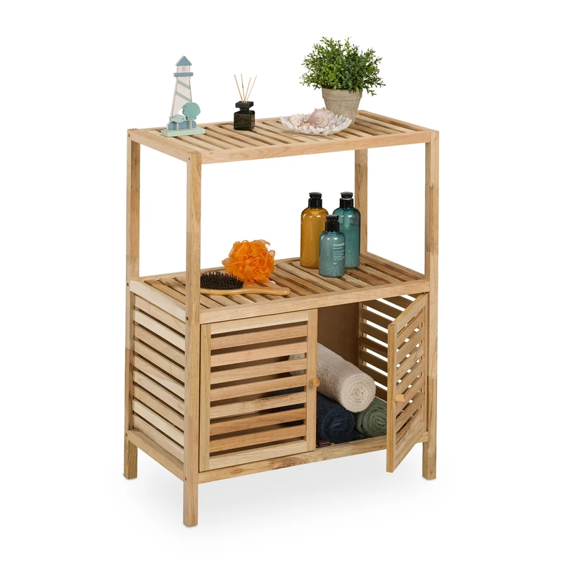 Relaxdays Shelf, Walnut, Door, 2 Tiers, 86x67.5x35.5 cm, Freestanding Storage Unit, Bathroom & Kitchen, Natural, Wood, Fibreboard