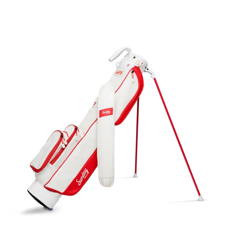 Sunday Golf Loma Bag - Lightweight Sunday Golf Bag with Strap and Stand – Easy to Carry Golf Bag – Golf Stand Bag for The Driving Range, Par 3 and Executive Courses, 31 Inches Tall (Red/Off White)