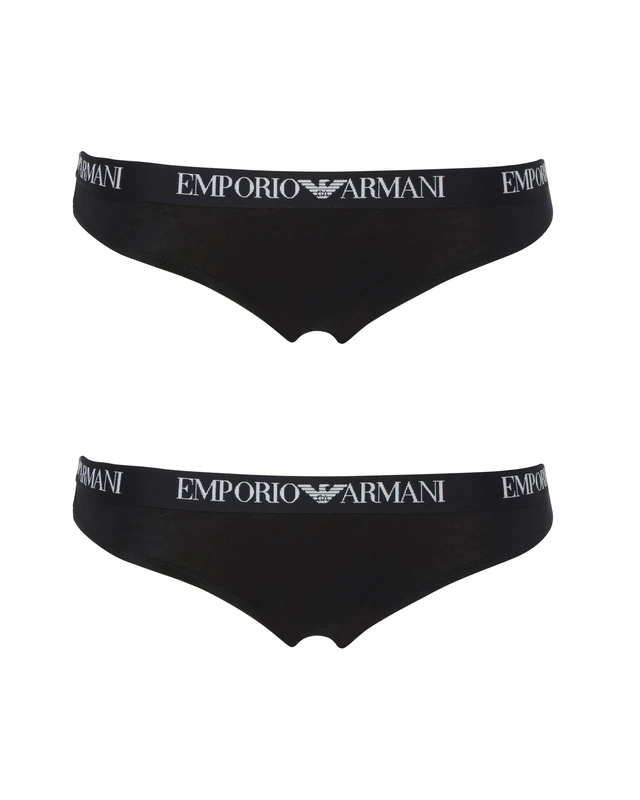 EMPORIO ARMANI Woman's Essential Cotton 2-Pack Thong, Black, M