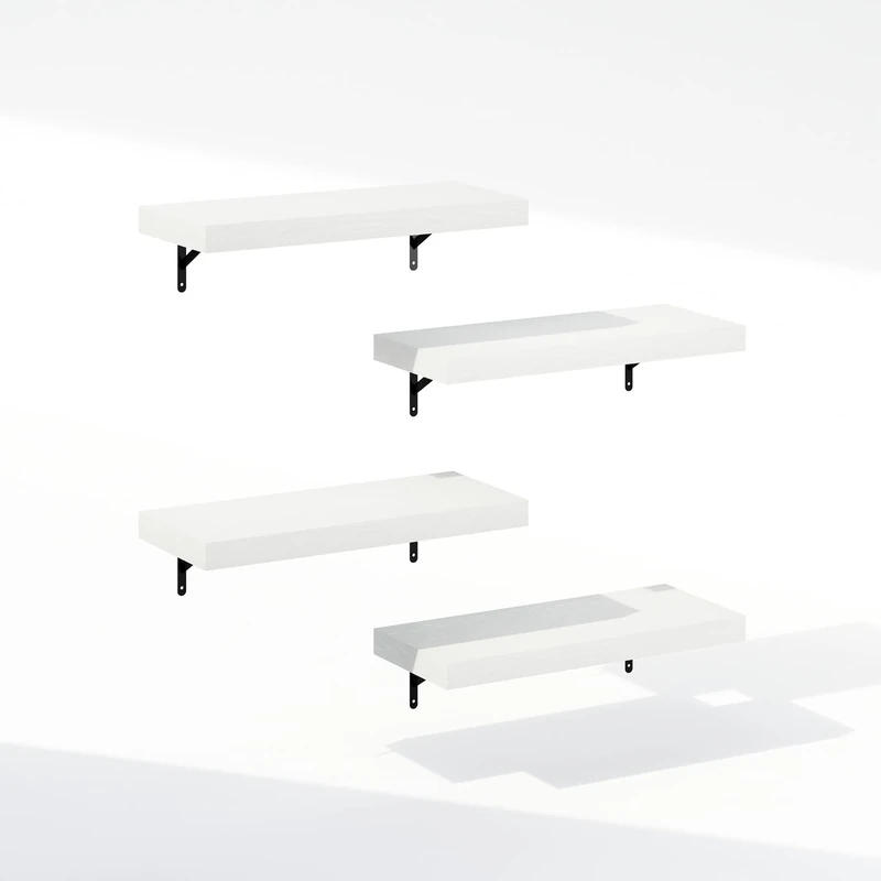 Furinno TANNA Floating Shelves for Wall Set of 4, 55.9cm Bathroom Wall Shelf, Wall Mounted Shelf, for Bathroom Organizers and Storage, Living Room, White Texture