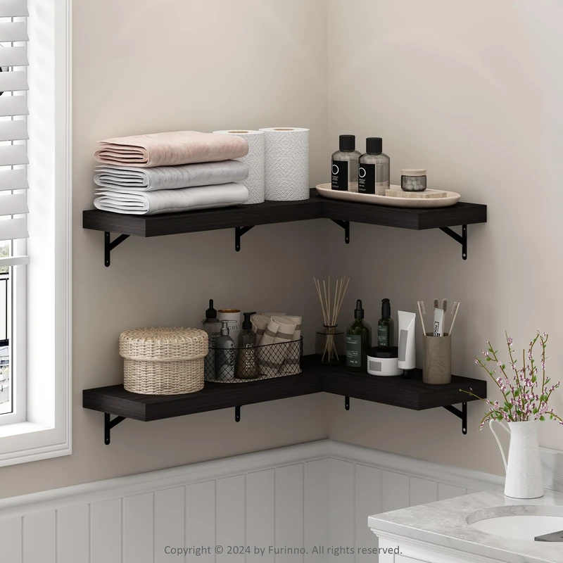 Furinno TANNA Floating Shelves for Wall Set of 4, 55.9cm Bathroom Wall Shelf, Wall Mounted Shelf, for Bathroom Organizers and Storage, Living Room, Tobacco Oak