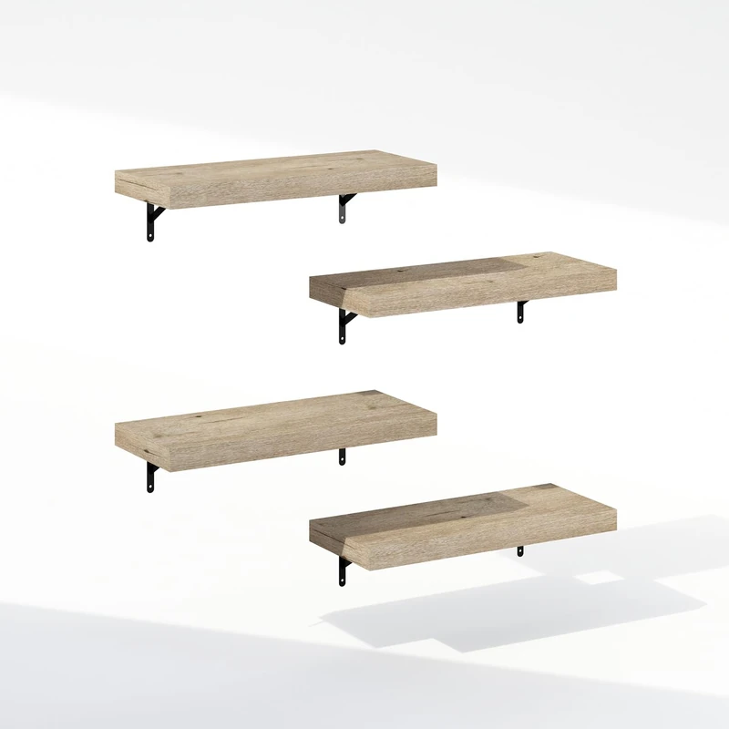 Furinno TANNA Floating Shelves for Wall Set of 4, 55.9cm Bathroom Wall Shelf, Wall Mounted Shelf, for Bathroom Organizers and Storage, Living Room, Natural