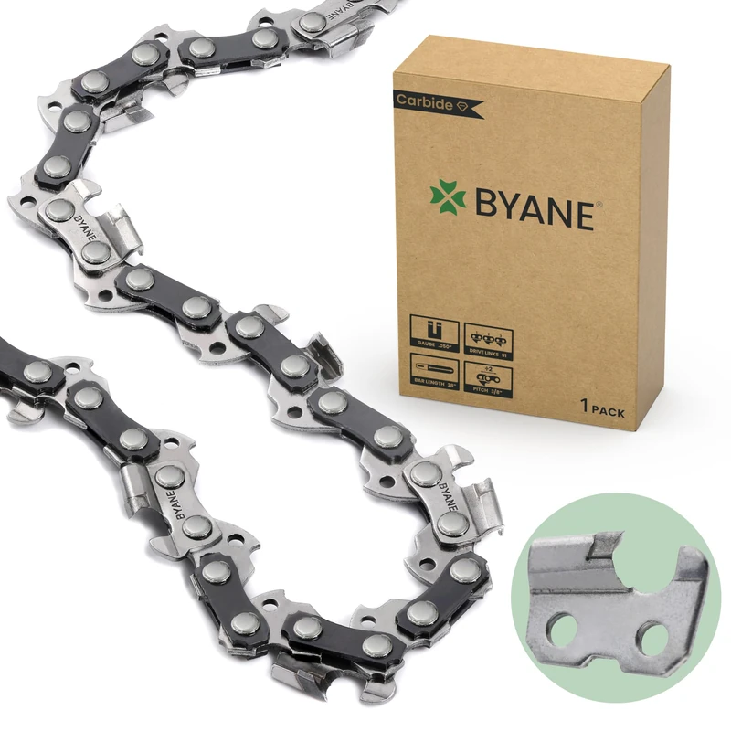 BYANE 1-Pack Carbide Chainsaw Chain 28 Inch 3/8" .050" Gauge 91DL