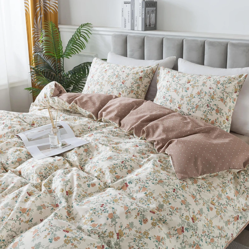 HoneiLife Botanical Duvet Cover King - 100% Cotton Comforter Cover Sets, Floral Duvet Cover Sets, Wildflower Bedlinen Set with Zipper Closure & Corner Ties