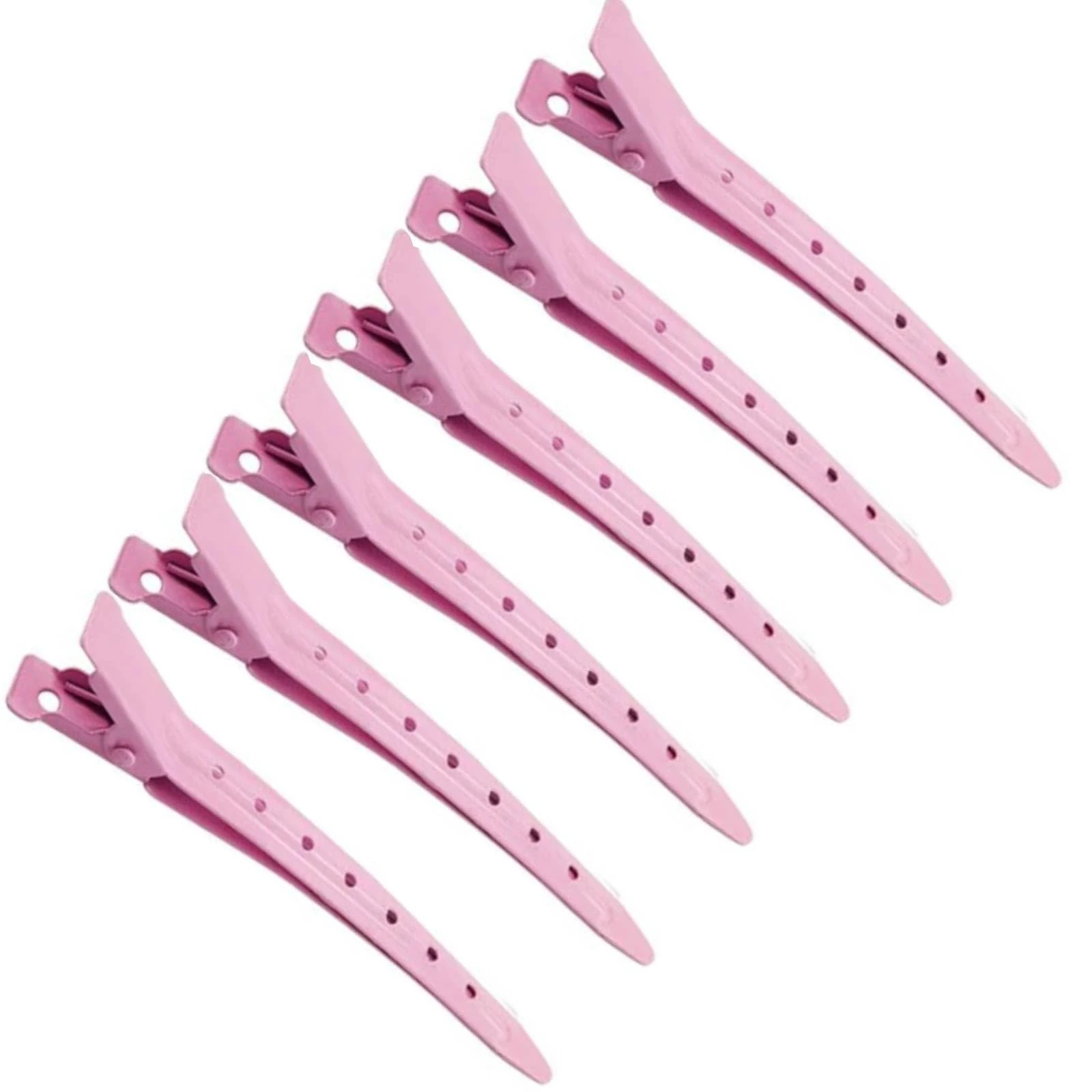 OMBRISA Duck Billed Hair Clips for Styling Sectioning 24 Pcs, Metal Hair Clips for Women Long Hair, Metal Alligator Curl Clips for with Holes for Hair Extensions Hair Coloring Salon (Pink)