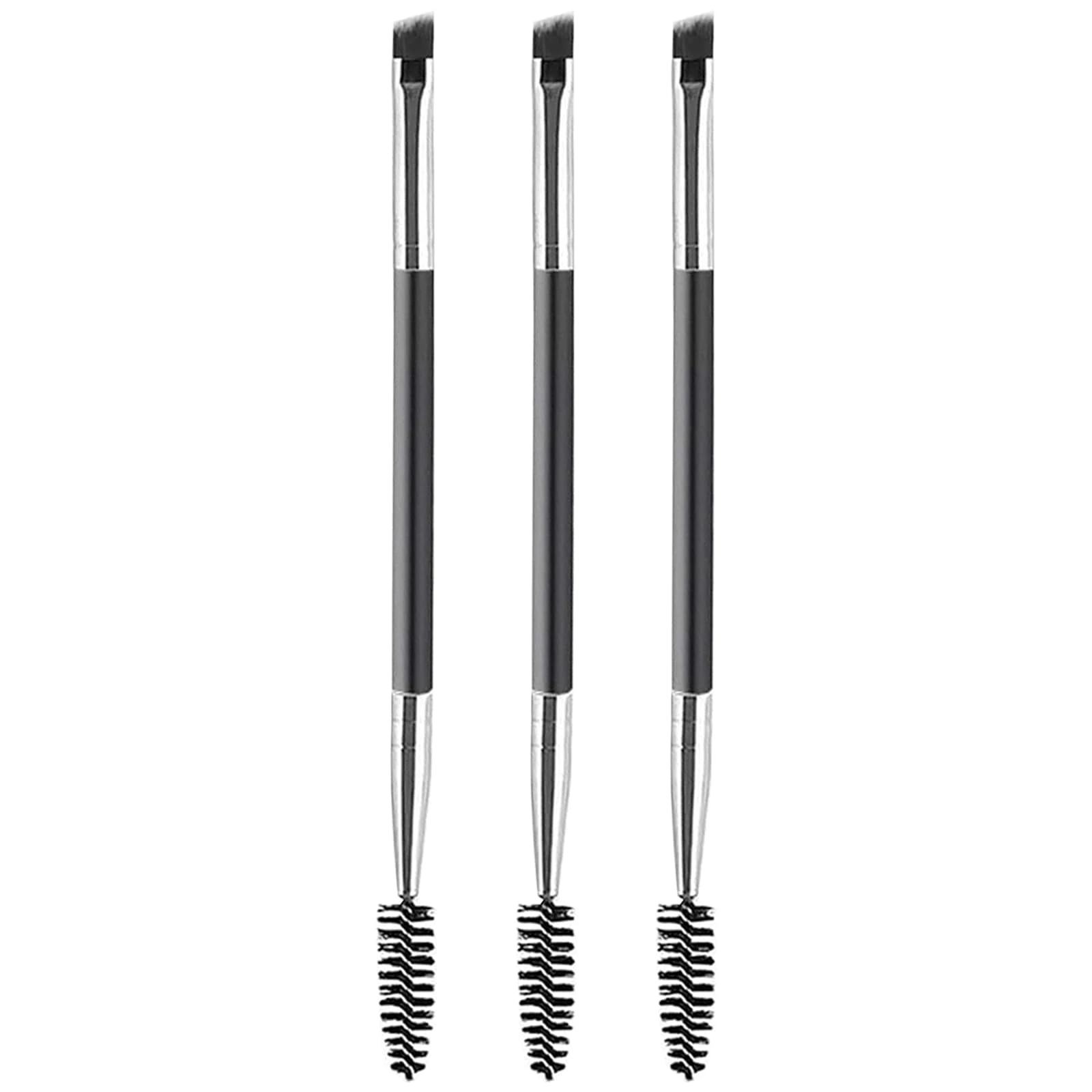 WOLMIK Duo Eye brow Brush - 3 PCS Angled Eyebrow Brush and Spoolie Brush, Eyelash Comb Eyebrow Brush Tool, 2 in 1 Mini Eyelash Brush for Eye Shadow Eyebrow Eyelash Tinting Angled Eyebrow