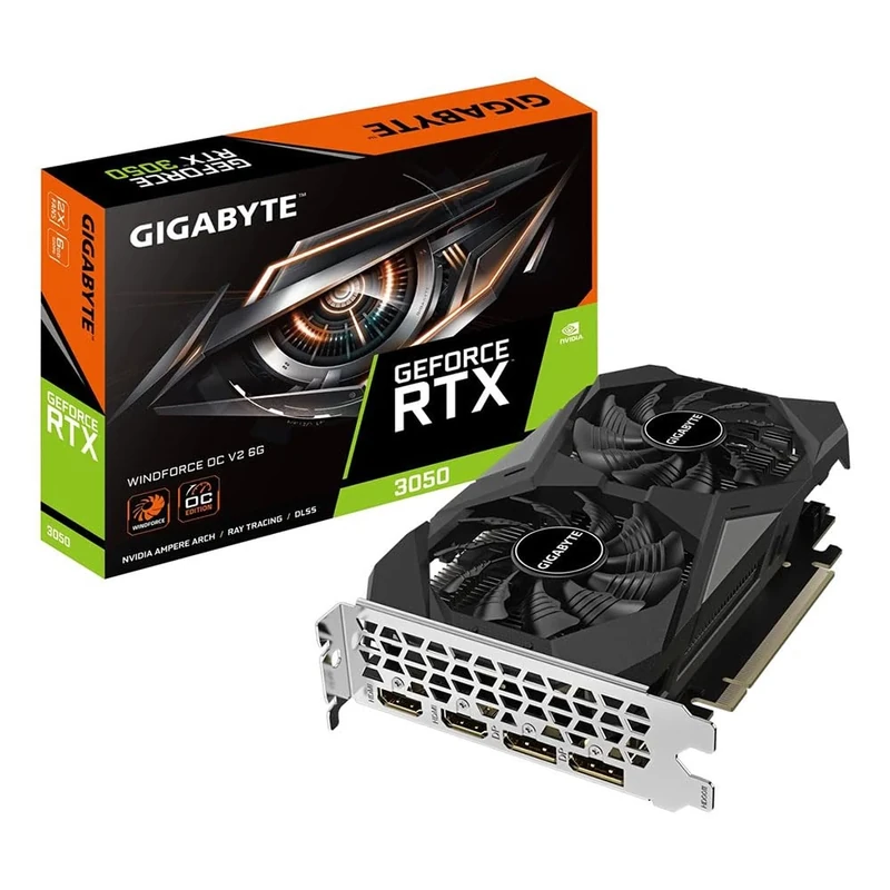 Gigabyte NVIDIA GeForce RTX 3050 WINDFORCE OC V2 6G Graphics Card - 6GB GDDR6, 96-bit, PCI-E 4.0, 1477MHz Core Clock, 2x DP 1.4, 2 x HDMI 2.1, GV-N3050WF2OCV2-6GD