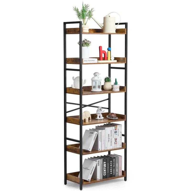 VEVOR Metal Bookshelf, 6-Tier Industrial Bookshelf, Tall Wide Rustic Vintage Storage Bookcase with Open Shelves, Freestanding Display Shelving Unit Storage Rack, for Living room, Bedroom & Office