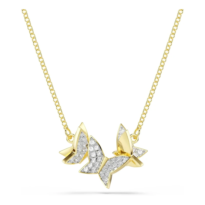 Swarovski Idyllia Lilia Necklace, Butterfly Motif with Clear Pavé Crystals in a Gold-Tone Finished Setting, Part of the Idyllia Collection