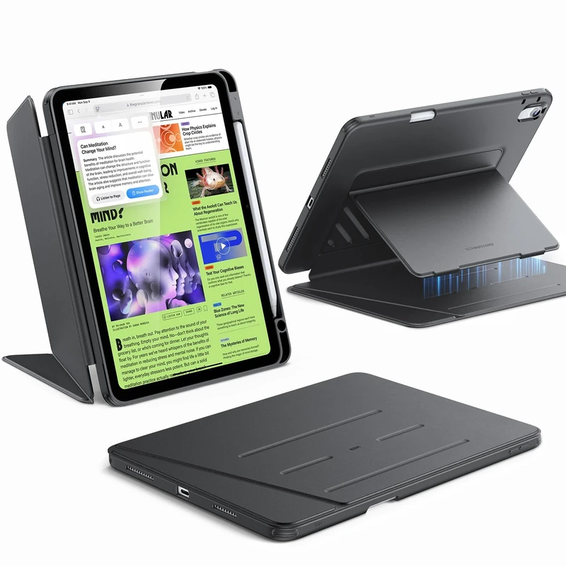 ESR for iPad Air 11-inch Case M3 2025/M2 2024, iPad Air 5th/4th Generation Case (2022/2020), Vertical Stand with Pencil Holder, Multi Stand Angles, Ultra-Stable Cover, Flip Series, Durable Black