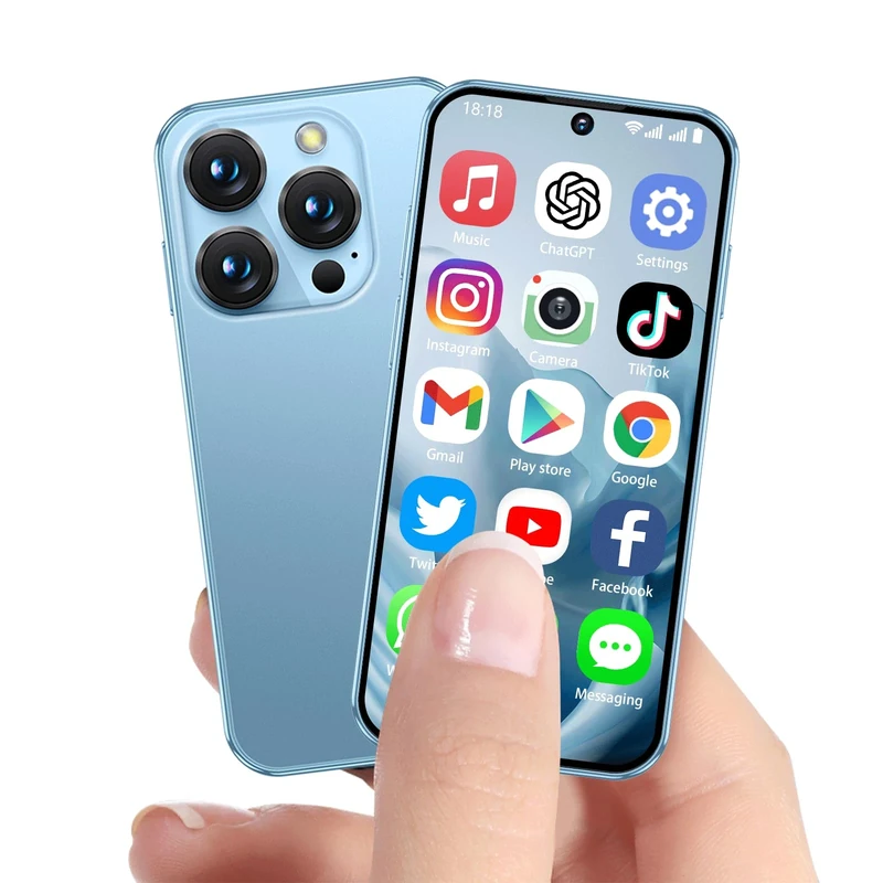 BLKE Upgraded Mini Phone 4G Mini Smartphone Unlocked 3.88" HD Full Screen 1950mAh Android 12,Dual SIM 4GB+64GB,World's Smallest Tiny Cell Phone 4G Small Mobile Phones for Kids GPS Face ID-Blue