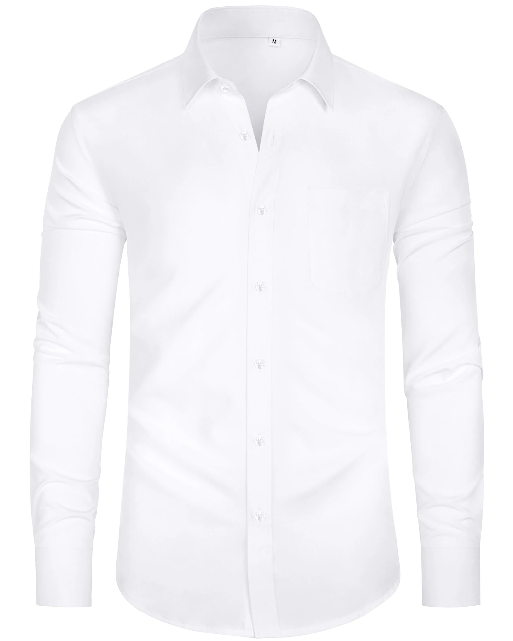 J.VER White Shirt Men Long Sleeve 4-Way Stretch Formal Dress Smart Casual Business Work Fashion Button Down Shirts for Men Adult S