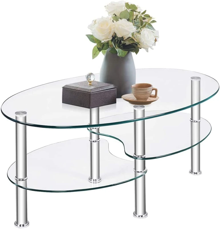 FANTASK 3 Tier Glass Table, Coffee Table, Transparent, Living Room Table, Sofa Table, Glass Side Table for Home and Office - Image 1