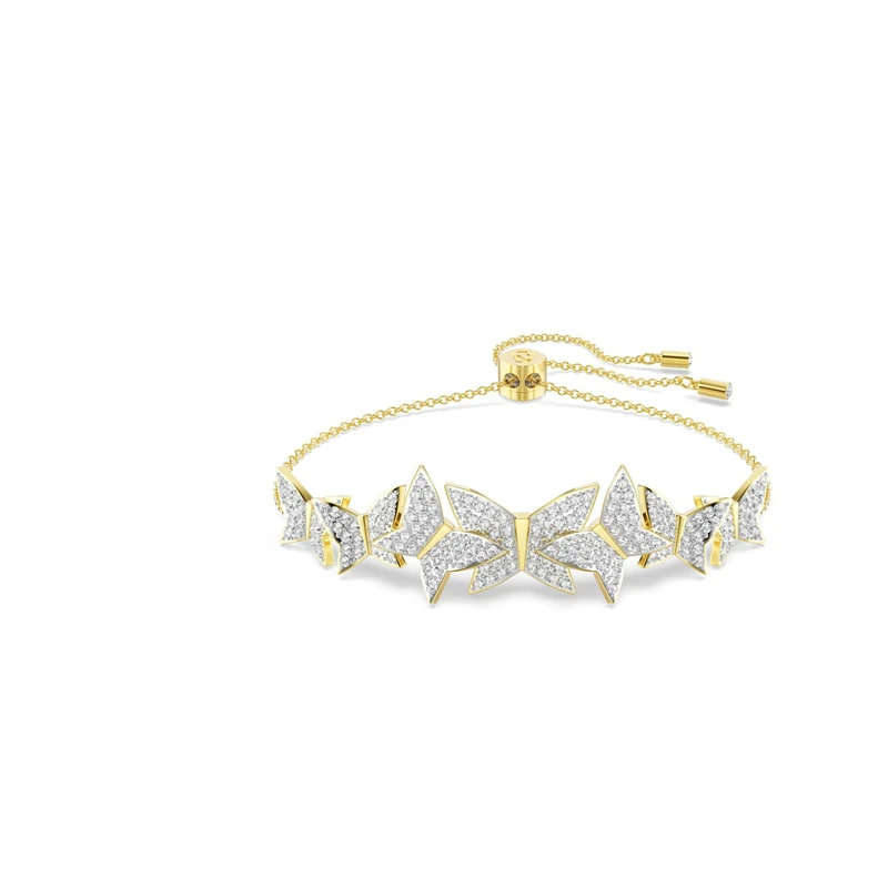 Swarovski Idyllia Lilia Bracelet, Butterfly Motif with Clear Pavé Crystals in a Gold-Tone Finished Setting, Part of the Idyllia Collection