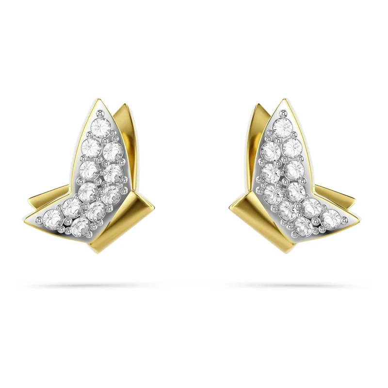 Swarovski Idyllia Lilia Stud Earrings, Butterfly Motif with Clear Pavé Crystals in a Gold-Tone Finished Setting, Part of the Swarovski Idyllia Collection