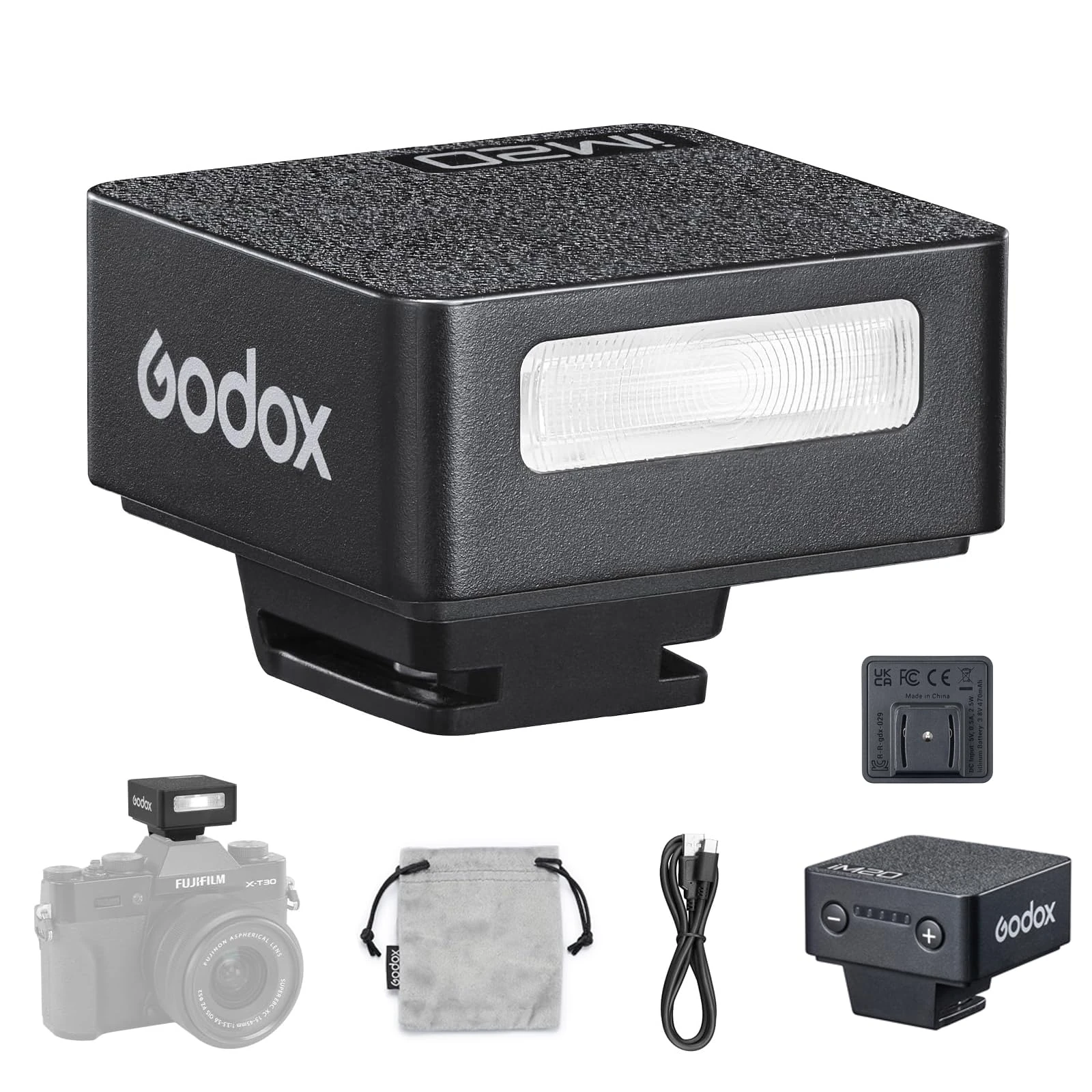 Godox iM20 Flash iM20 Camera Flash, 5 Power Levels, 440 Full Power Flashes, iM20 Mini Flash Light with Built in Lithium Battery Compatible with Canon Fuji Nikon Panasonic Olympus Sony