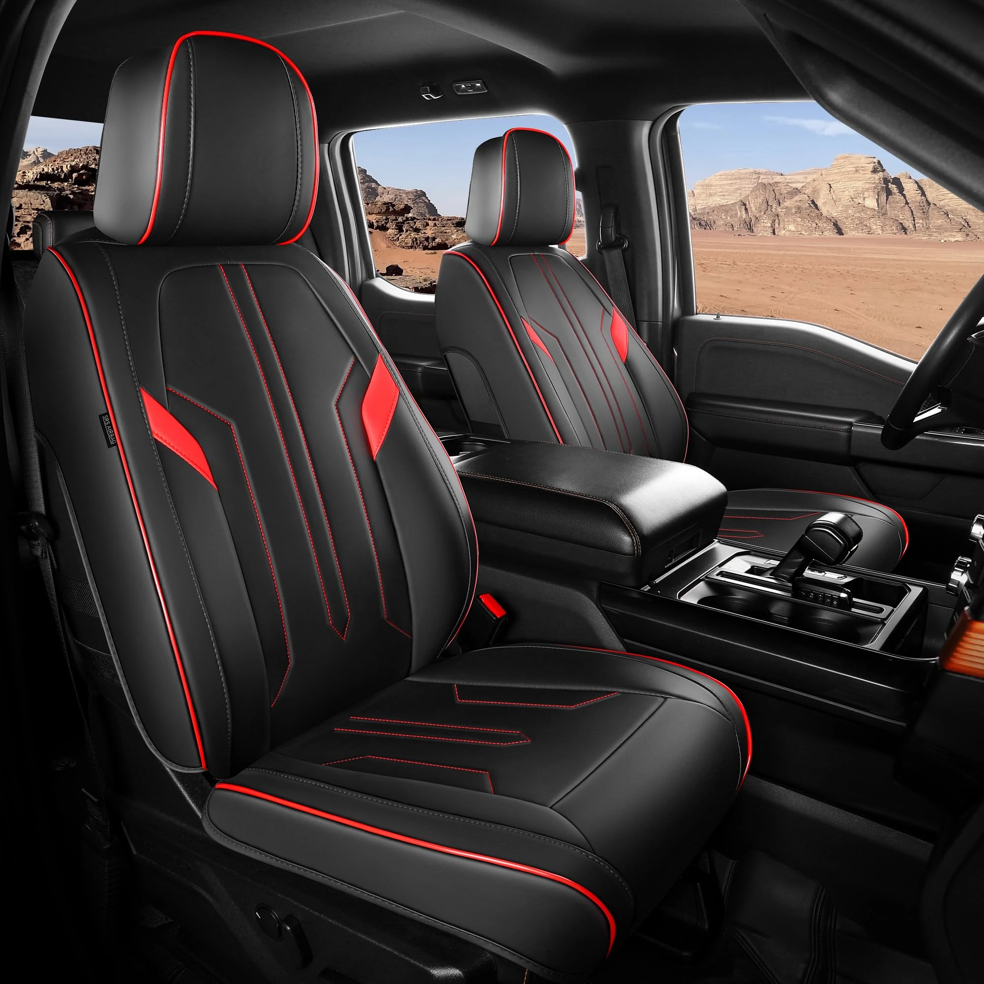 FEINEPRO Seat Covers for Ford F150 2015-2024, F250 F350 F450 Crew Cab 2017-2024, Faux Leather Car Seat Covers Full Set, Waterproof Seat Covers for Cars Trucks Pickup, Car Seat Accessories, BlackRed