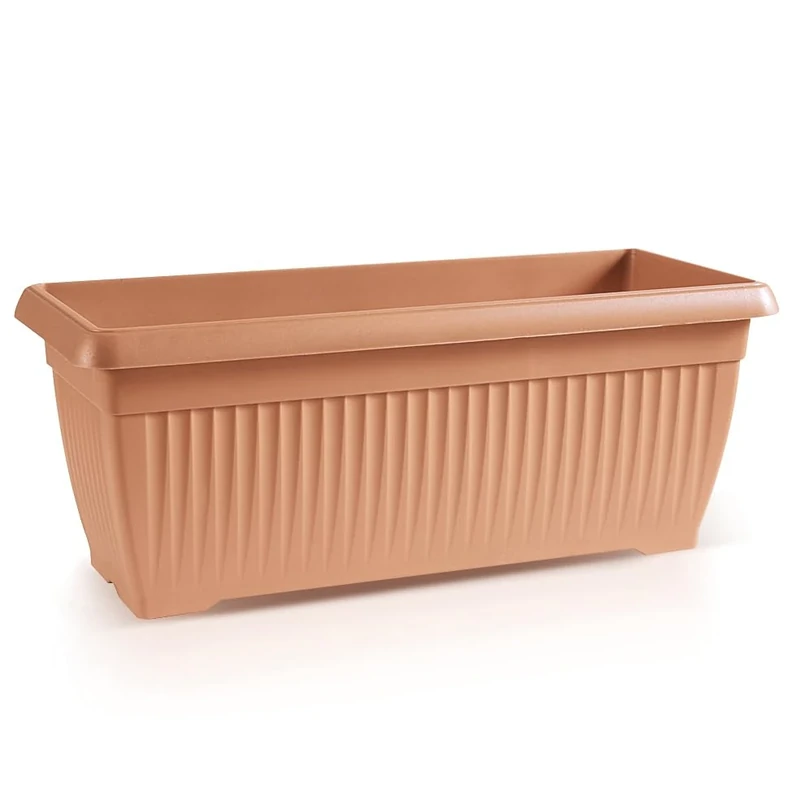 B2C Balcony box Trough Plant Pot Plastic Bel Garden Patio Planter Terra 60 70 80cm Rectangle Classic Terracotta Anthracite Long Flower Pot (Terracotta, 60cm)
