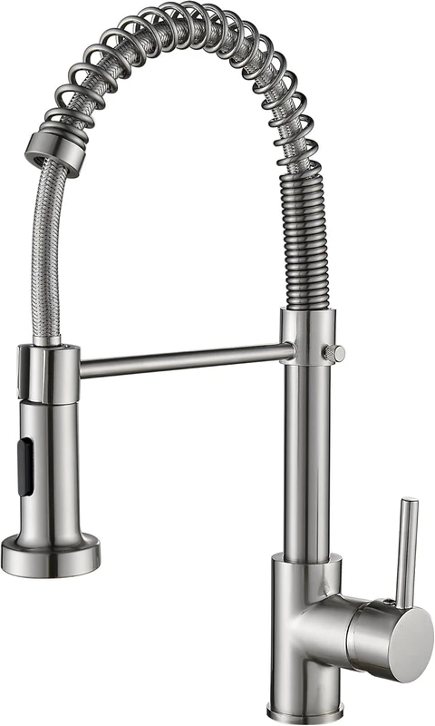 Cobbe Kitchen Tap, Spring Sink Mixer Taps with Pull Down Sprayer, 2 Spray Modes High Arc Swivel 360° Single Handle Lever Kitchen Tap (Brushed Nickel)