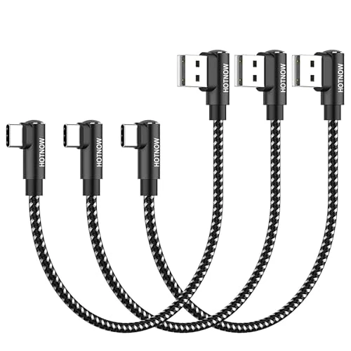 Short 0.15m USB C Cable Right Angle, HOTNOW [3 Pcs 15cm] Portable USB-C Charger Nylon Braided Fast Charging Cord for Galaxy S10 S9 S8 Plus Note 9 8, Power Bank and Other Type-C Devices (3, Black, 15cm