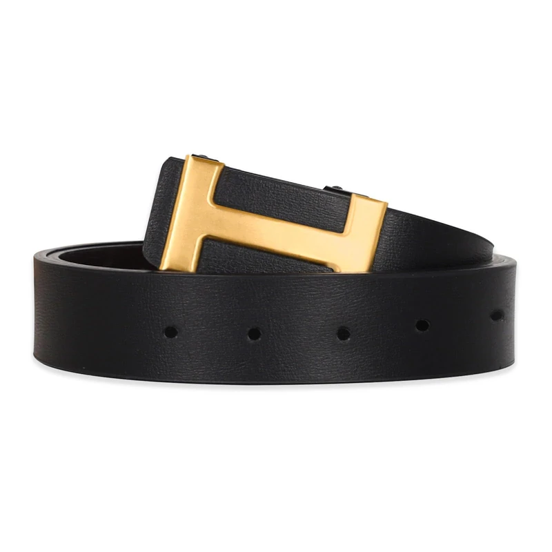 Aurolran Men&Womens Leather Dress Belt Business Automatic Buckle Belt Color-Black Silver Gold, A11-black-gold-genuine Leather, 45 inches Length Adjustable - Image 1