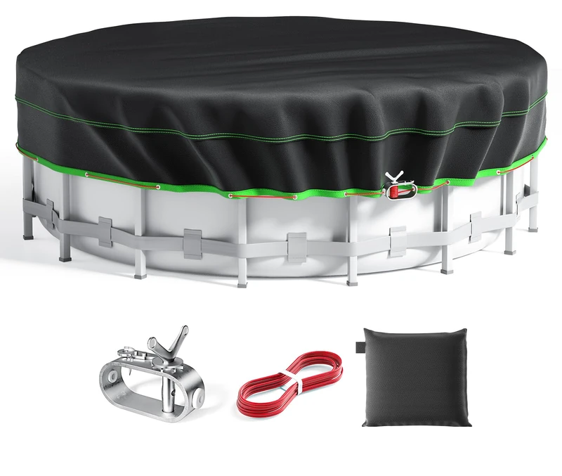 10 Ft Round Pool Cover, Solar Cover for Above Ground Pools, Heavy Duty Swimming Pool Cover Protector with Winch and Cable, Strong Tear Resistant Winter Pool Cover Ideal for Waterproof and Dustproof