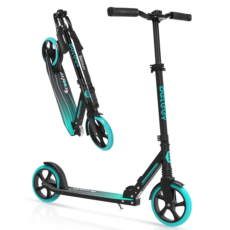 BELEEV Scooter for Kids Ages 6+, 200mm Big Wheel adult Scooters for Boys and Girls, 4 Adjustable Handlebar, Front Suspension, 2 Wheels Scooter with Carry Strap, up to 100Kg
